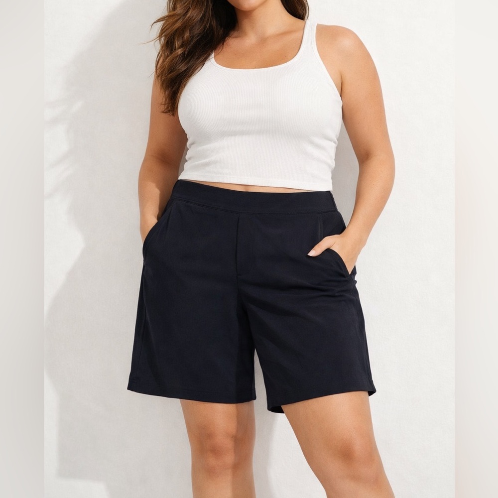 ATHLETA Black Brooklyn Bermuda Short Lightweight Travel Stretch Plus Size 18